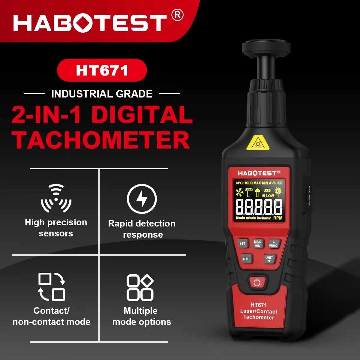HABOTEST HT671 2-in-1 Digital  - Industrial Laser Tachometer ulasan dan harga